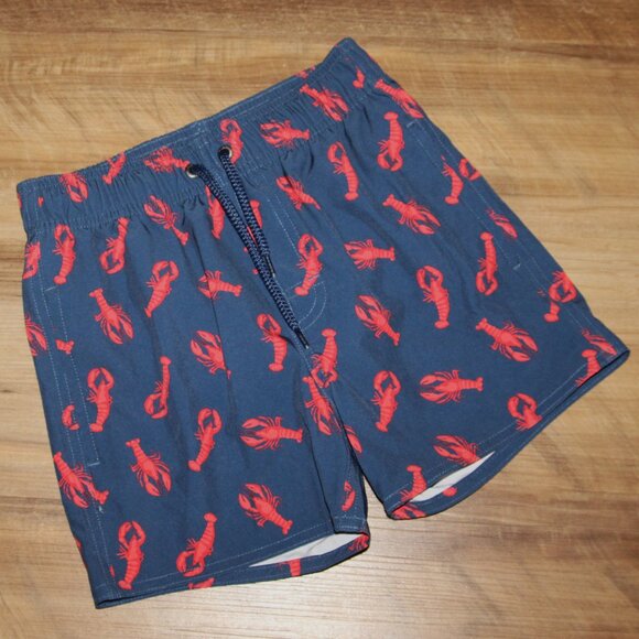 NWT! Boy SIZE 8 Navy Blue & Red Lobster Print Board Shorts Swim Trunks Swimwear - Picture 1 of 2